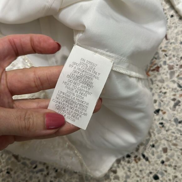 Marina by Marina Bresler 100% silk button down up blouse ivory beaded m medium - Picture 4 of 8